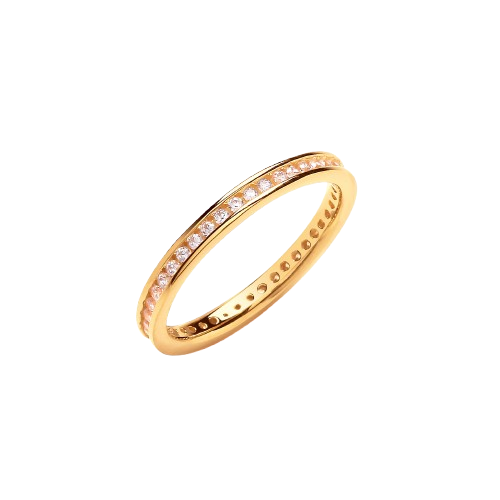 2mm Full ET Rd/Bril. Cz YG Plated Silver Ring