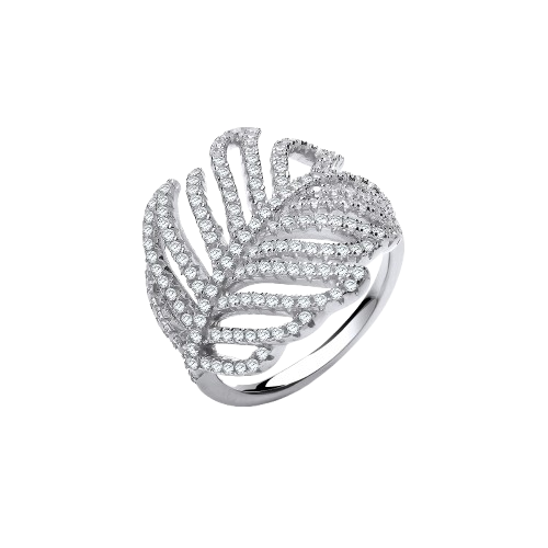 Barley Leaf Style Cz Silver Ring
