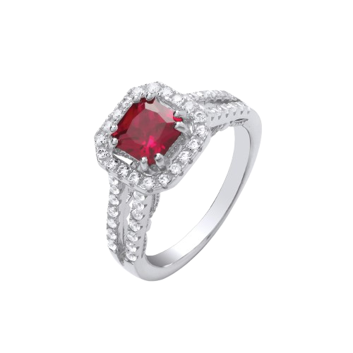 Red p/c Cz High Setting Split Shank Fancy Silver Ring