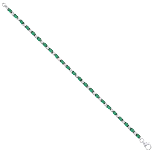 Silver Green CZ Silver Tennis Ladies Bracelet