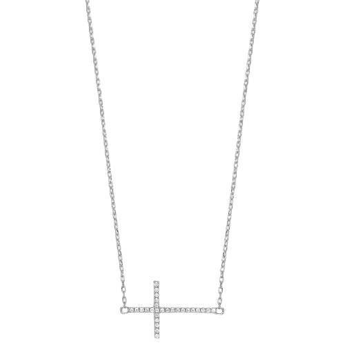Silver Cz Cross Pendant 16" Necklace