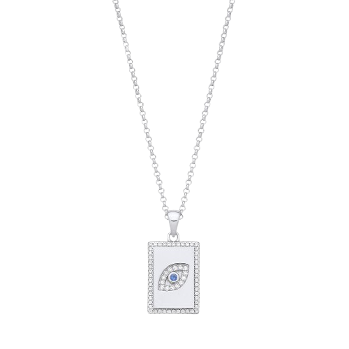Silver CZs Evil Eye Pendant on Chain