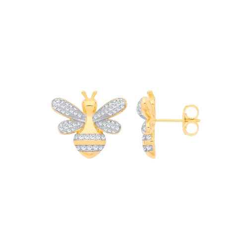 Silver Gold plated Bumblebee Stud Earrings