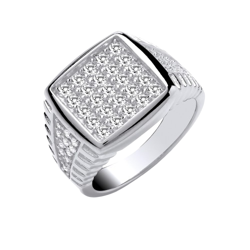 Silver Gents Square Top Cz Ring