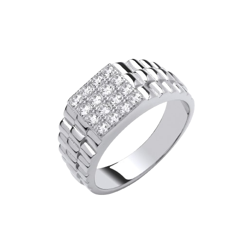 Silver Top Gents CZ Ring