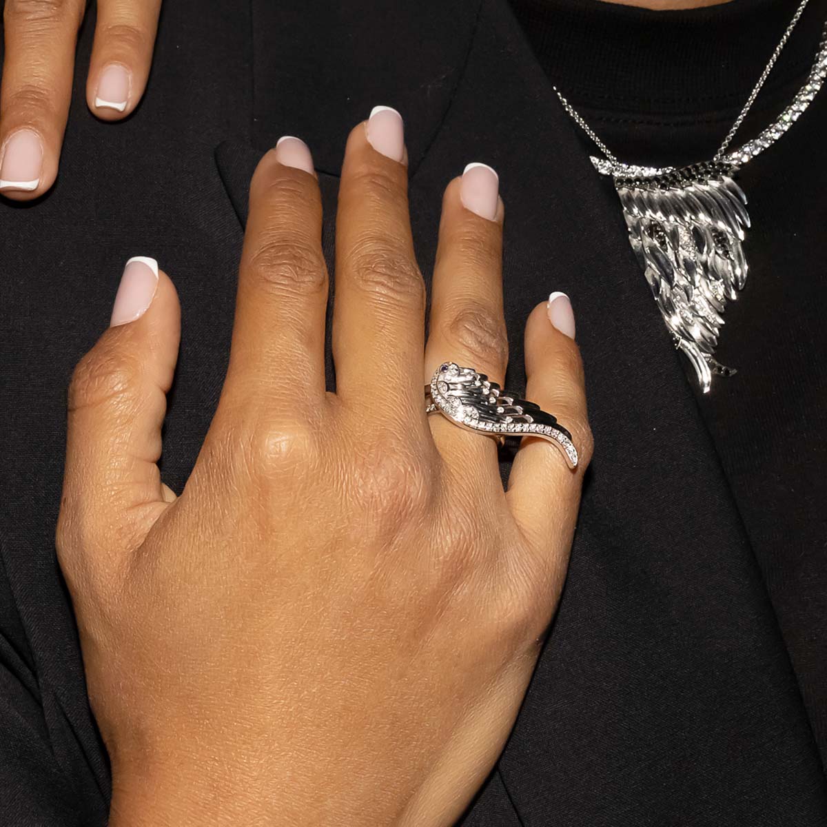 925 Sterling Silver & CZ Wing Spread Ring image 1