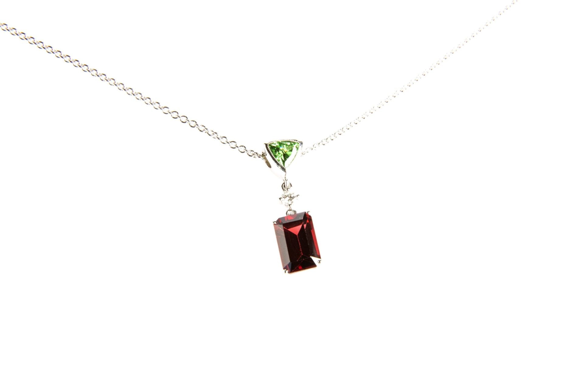 Tsavorite & Garnet Pendant in White Gold 18K image 1