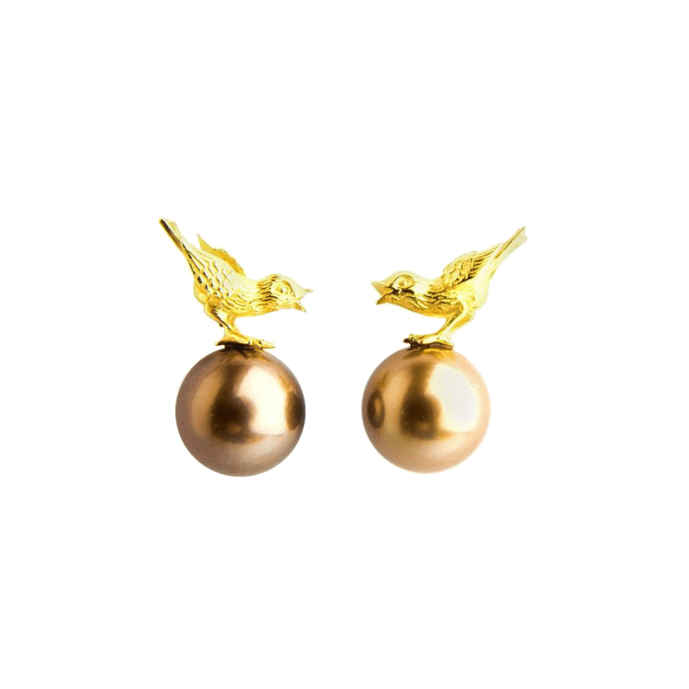 Yellow Gold & Brown Tahiti Pearl Sparrow Earrings image 0