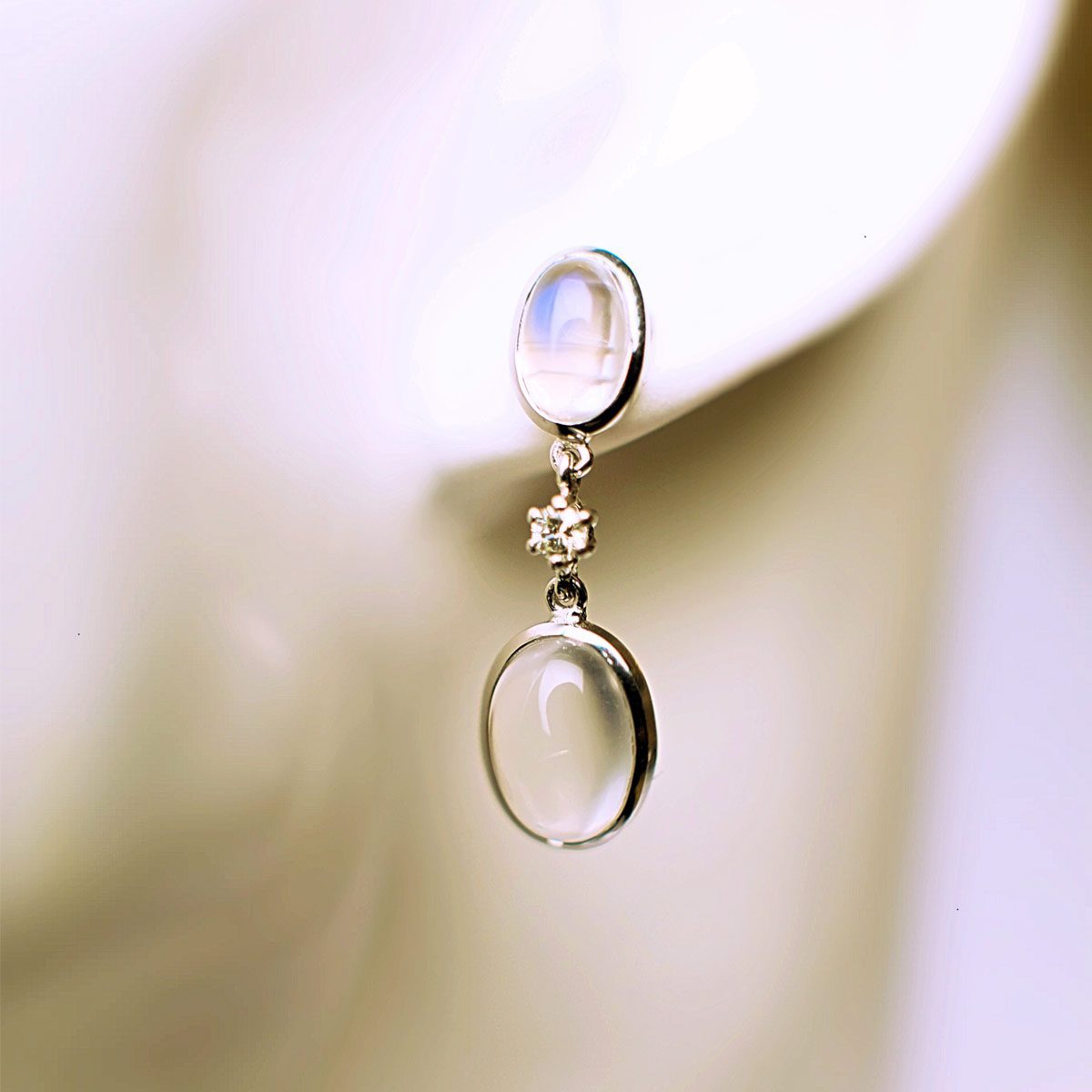 White Gold & Moonstone Diamond Drop Earrings image 3