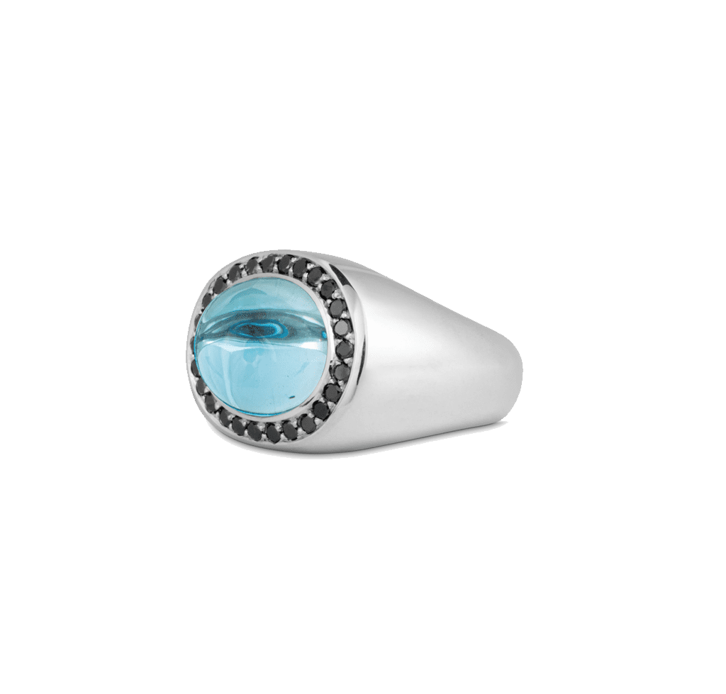 Topaz Cabochon Black Diamond Ring in White Gold 18K image 0