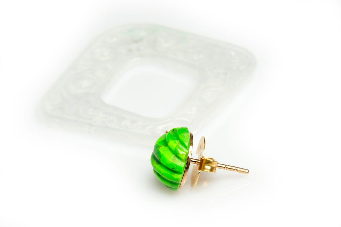 Grade A White Jade, Green Turquoise Earrings image 1