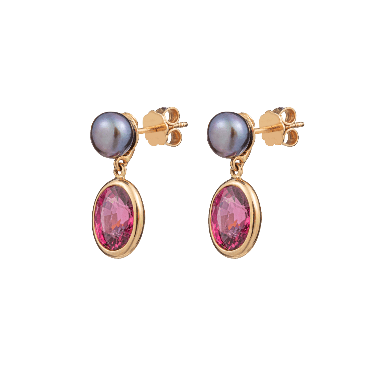 Rubellite, Tourmaline & Tahiti Pearl Drop Earrings image 0
