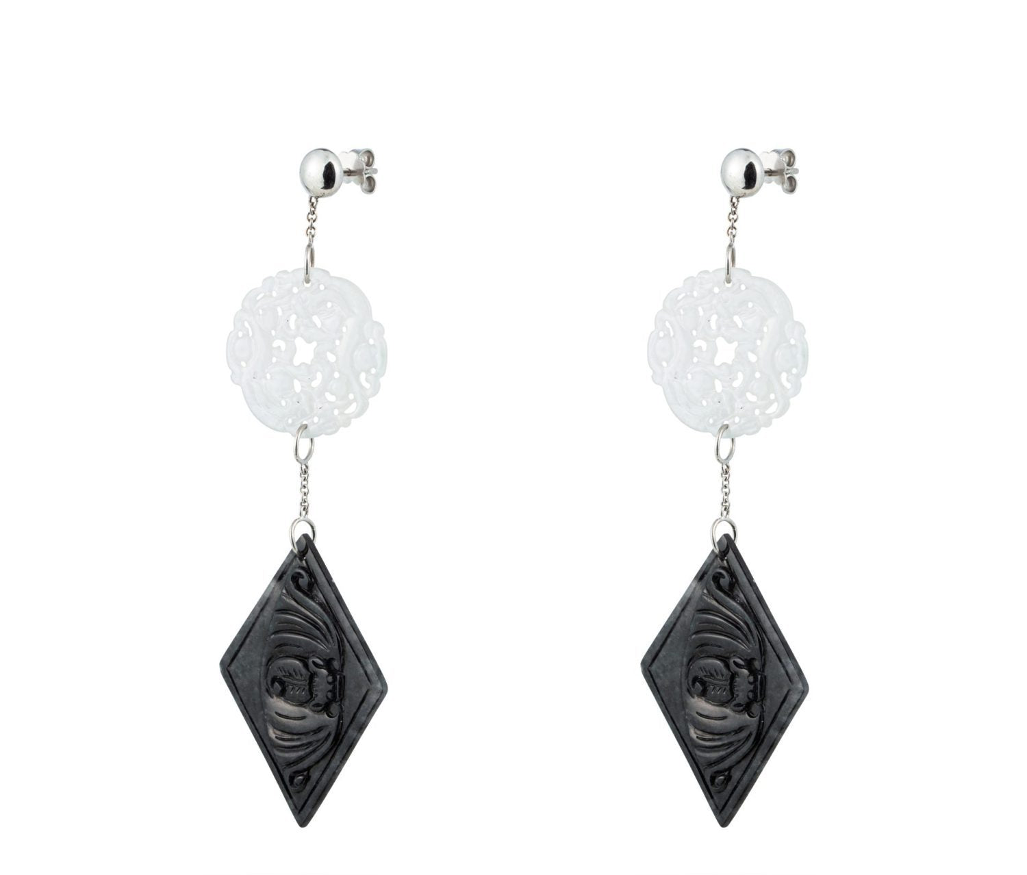 Black and White Jade Earrings in White Gold 18k image 0