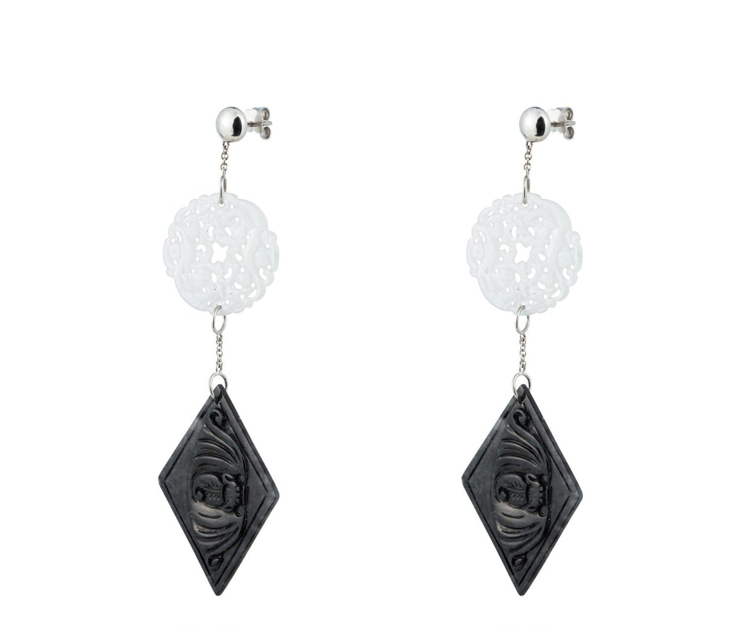 Black and White Jade Earrings in White Gold 18k image 0