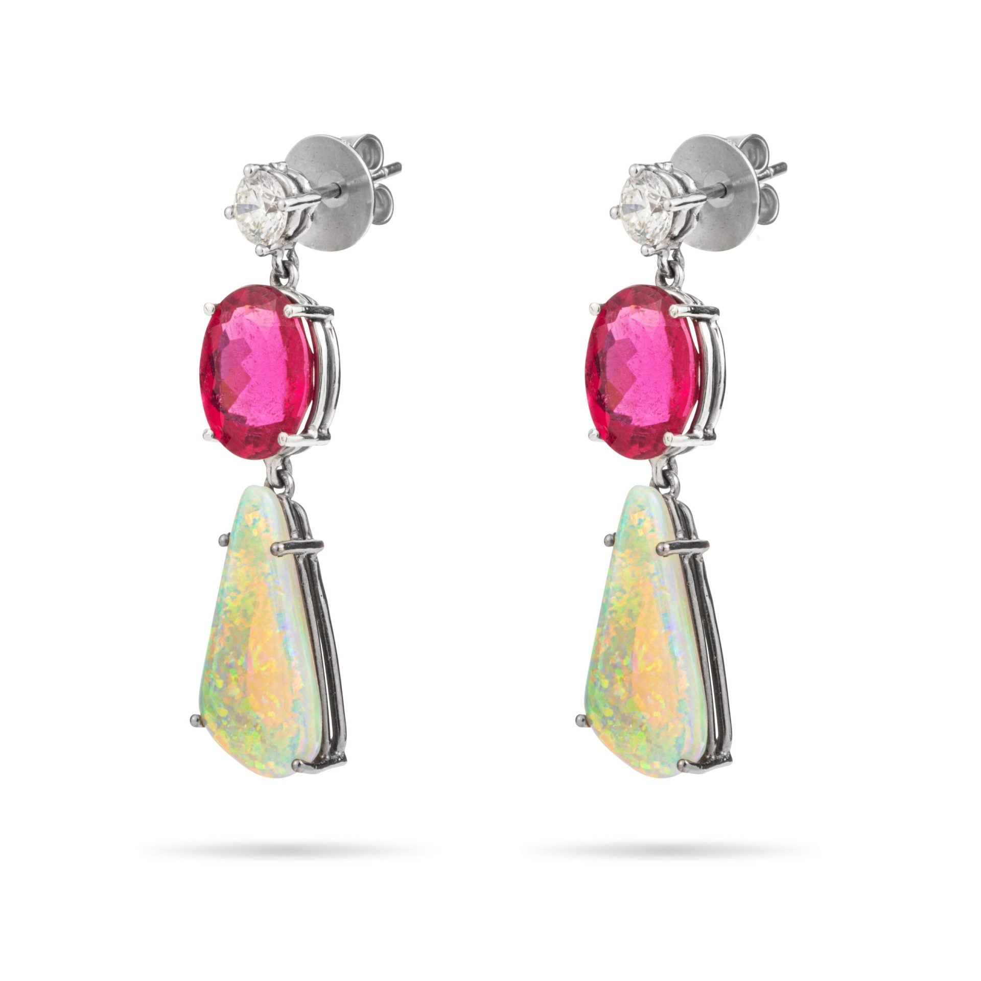 Opal Rubellite and Brilliant Earrings in Gold 18k image 1