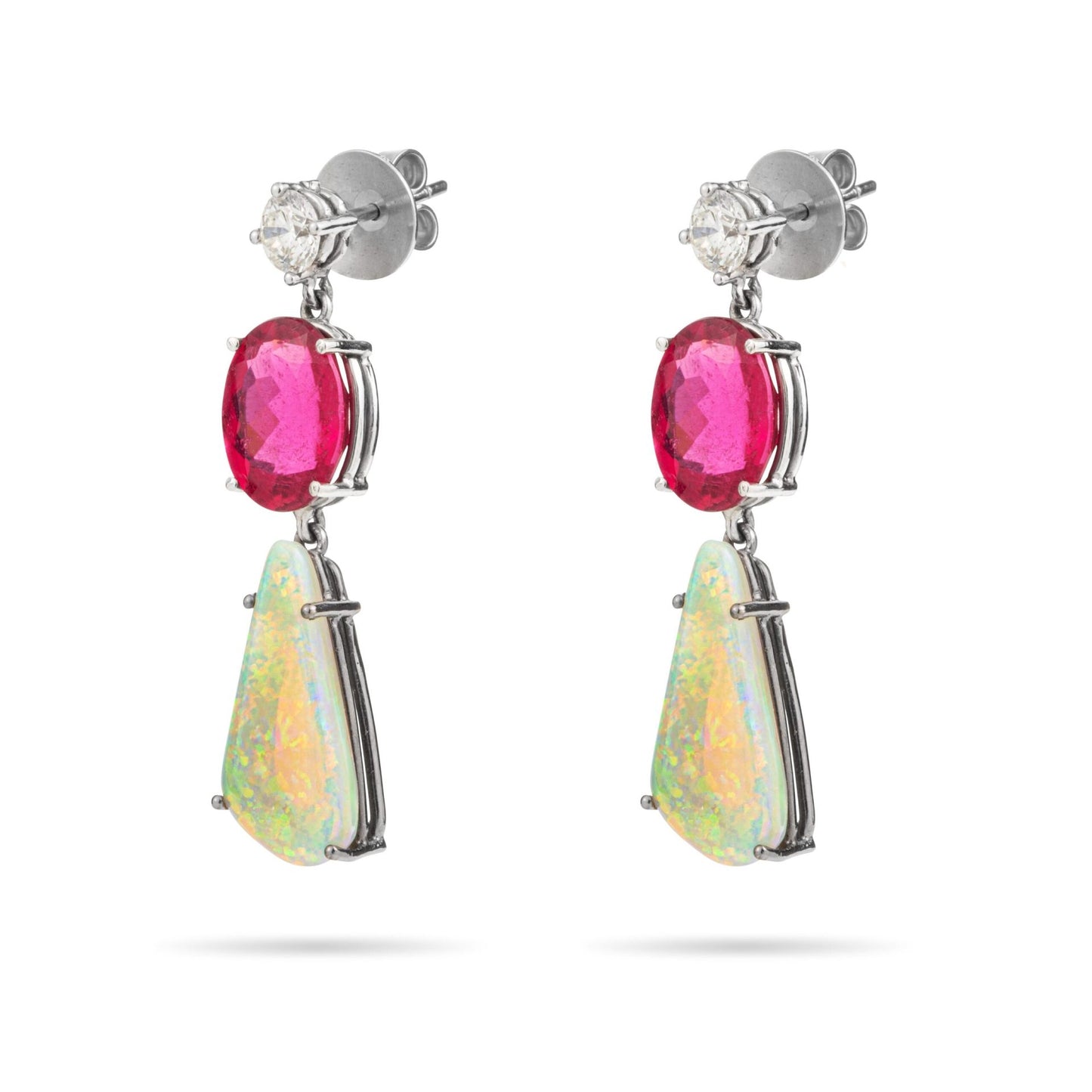 Opal Rubellite and Brilliant Earrings in Gold 18k image 1