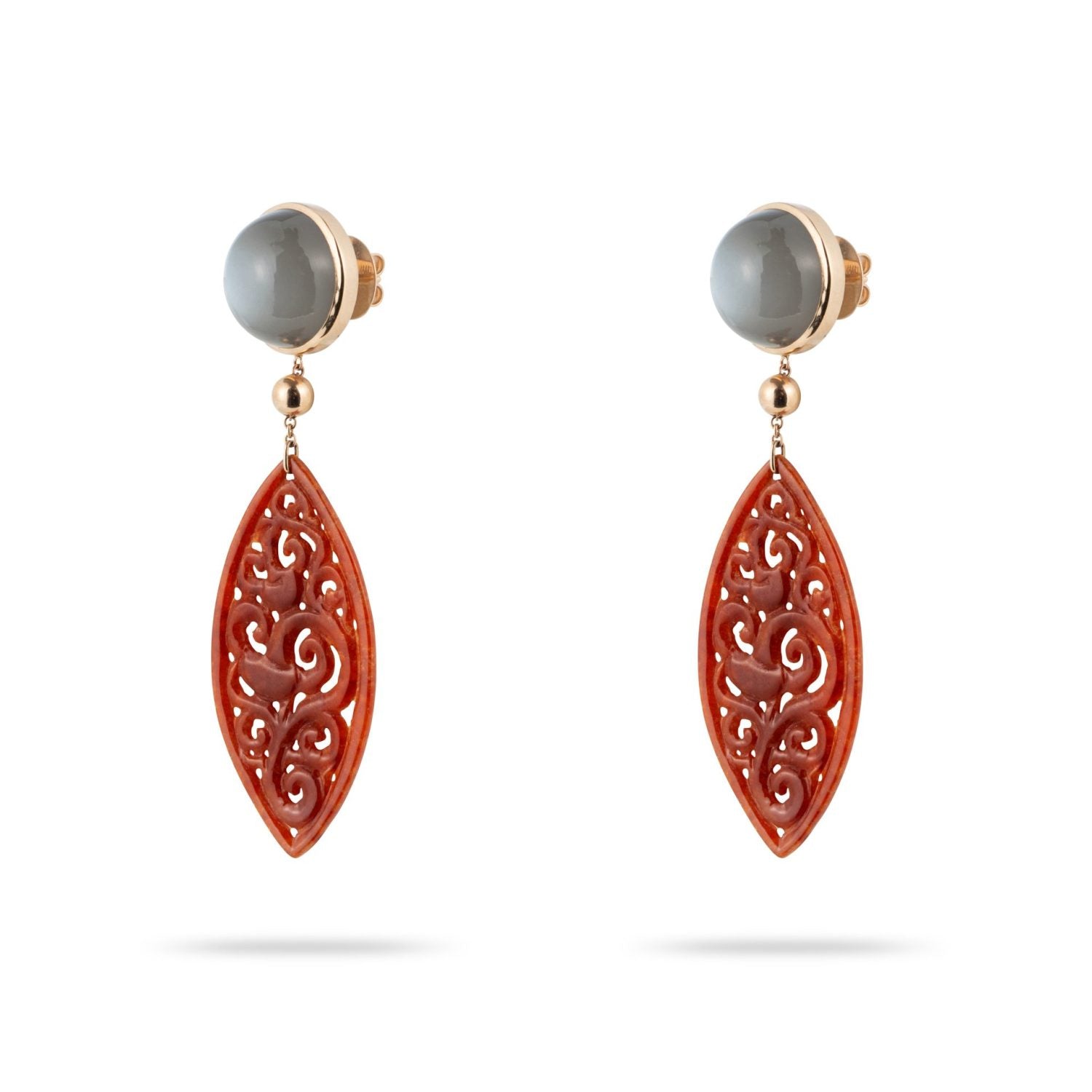 Honey Jade and Grey Moonstone Cabochon in Yellow Gold 18k image 1