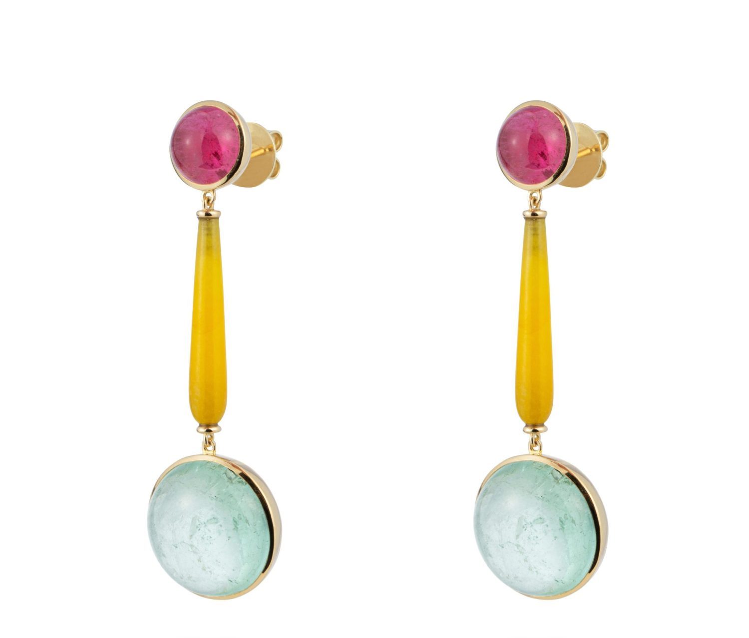 Jade, Pink and Blue Tourmaline Earrings in Yellow Gold 18k image 0