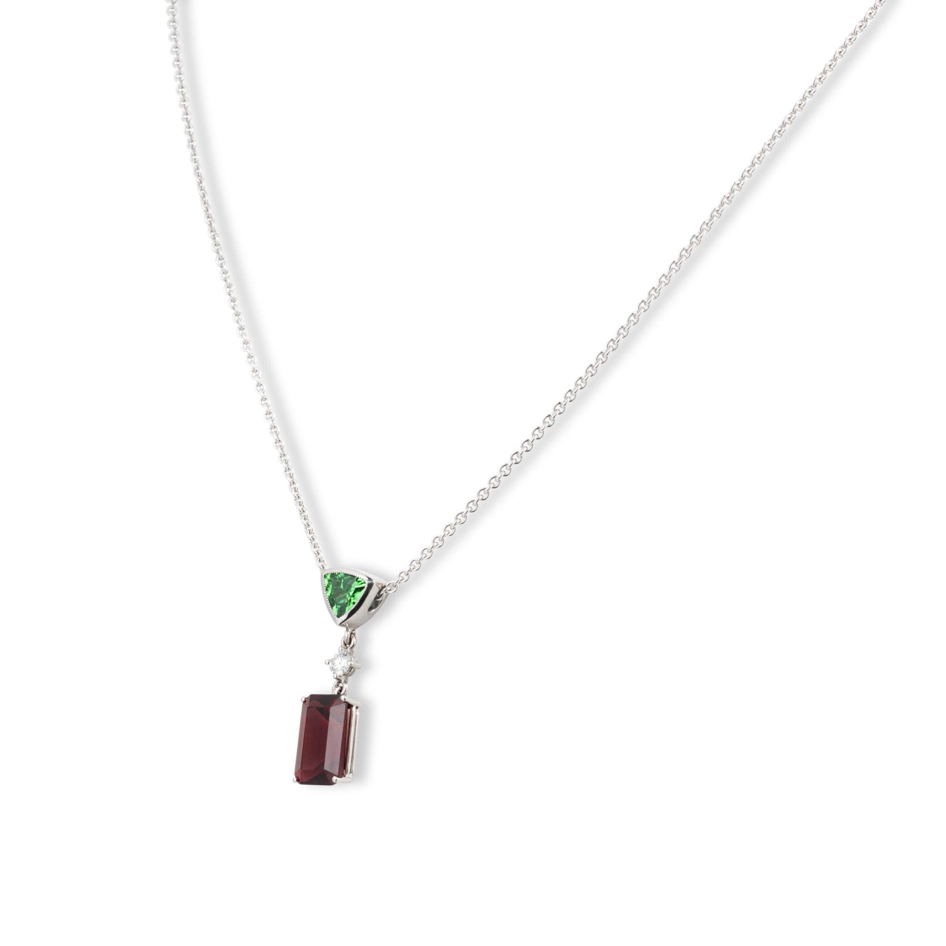 Tsavorite & Garnet Pendant in White Gold 18K image 0