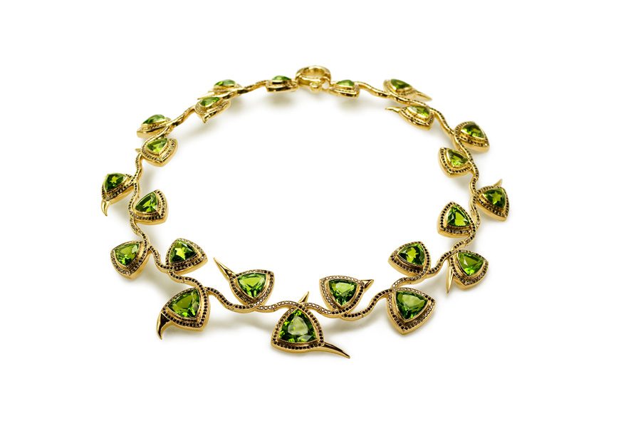 Peridot and Black Diamond Thorn Necklace image 0
