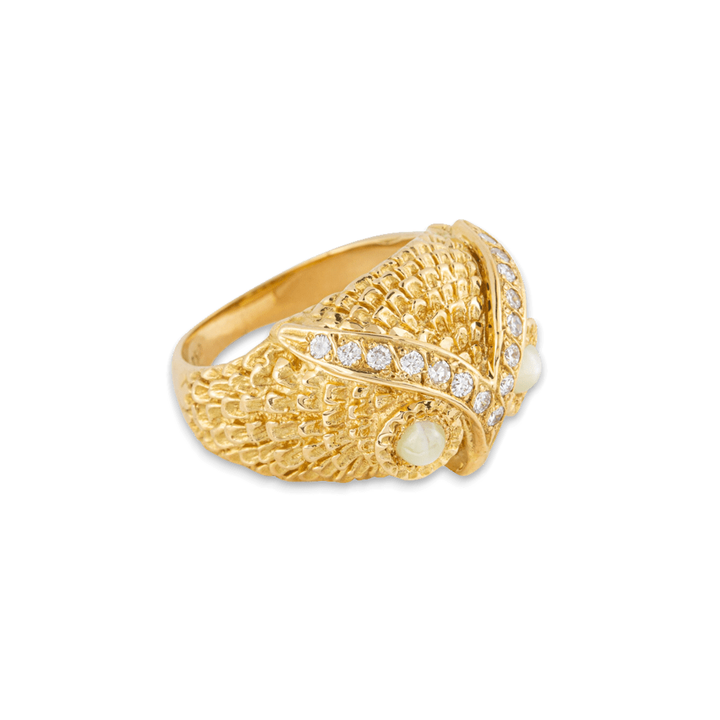Yellow Gold, Diamond & Chrysoberyl Owl Ring image 0