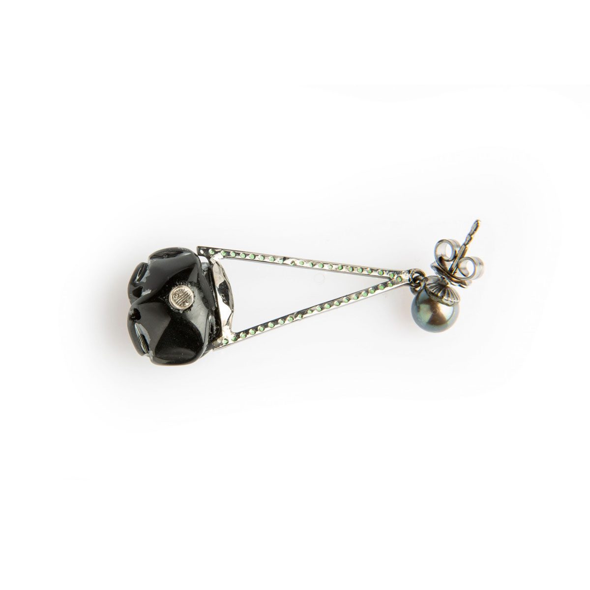 Onyx, Pearl & Tsavorite Rose Drop Earrings image 1