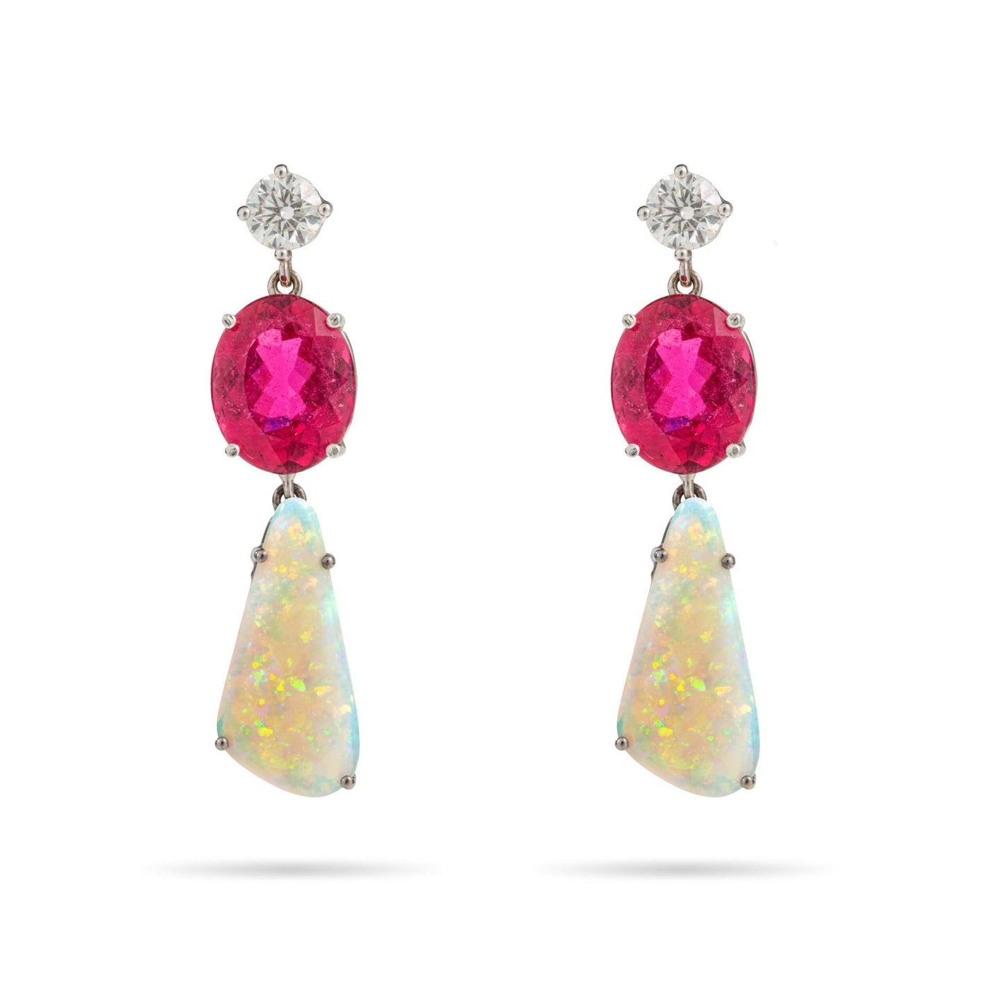 Opal Rubellite and Brilliant Earrings in Gold 18k image 0