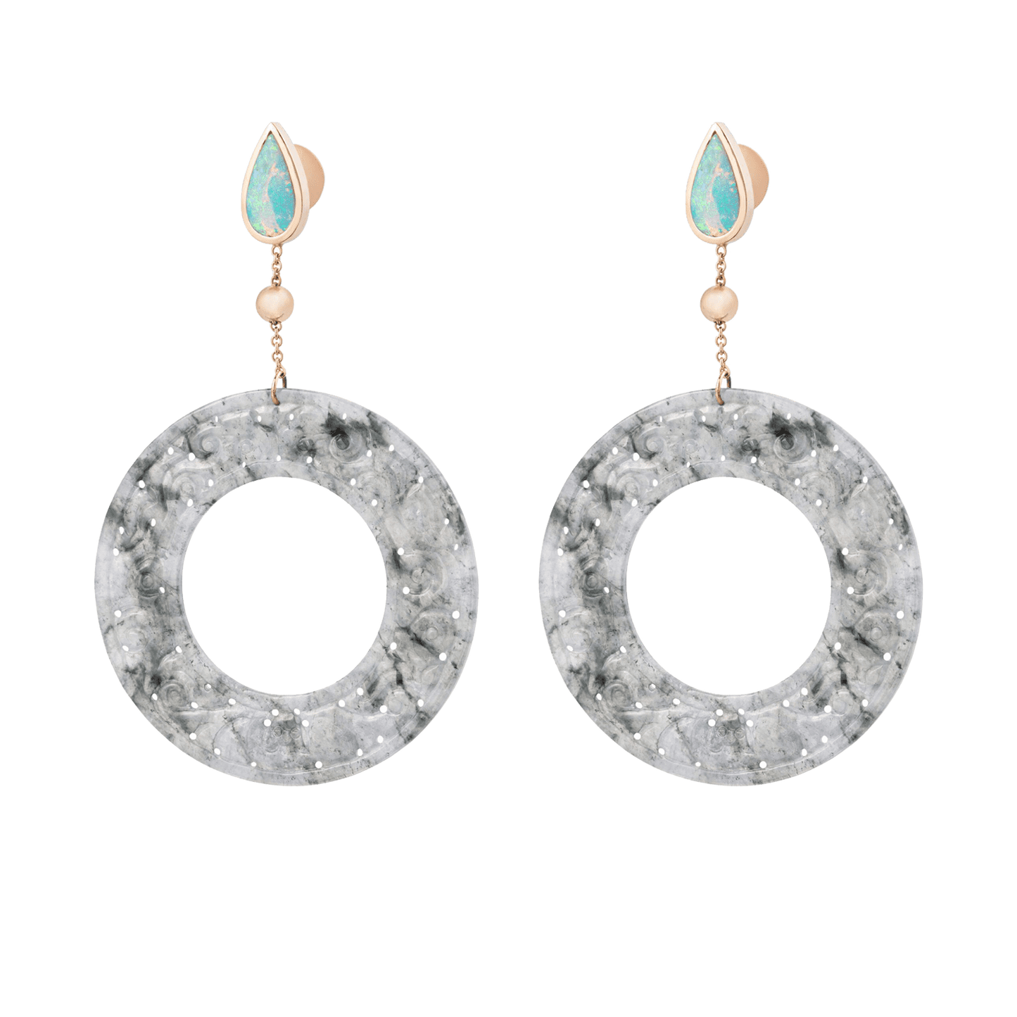 Grey Jade Donut and Opal Earrings in Gold 18K image 0