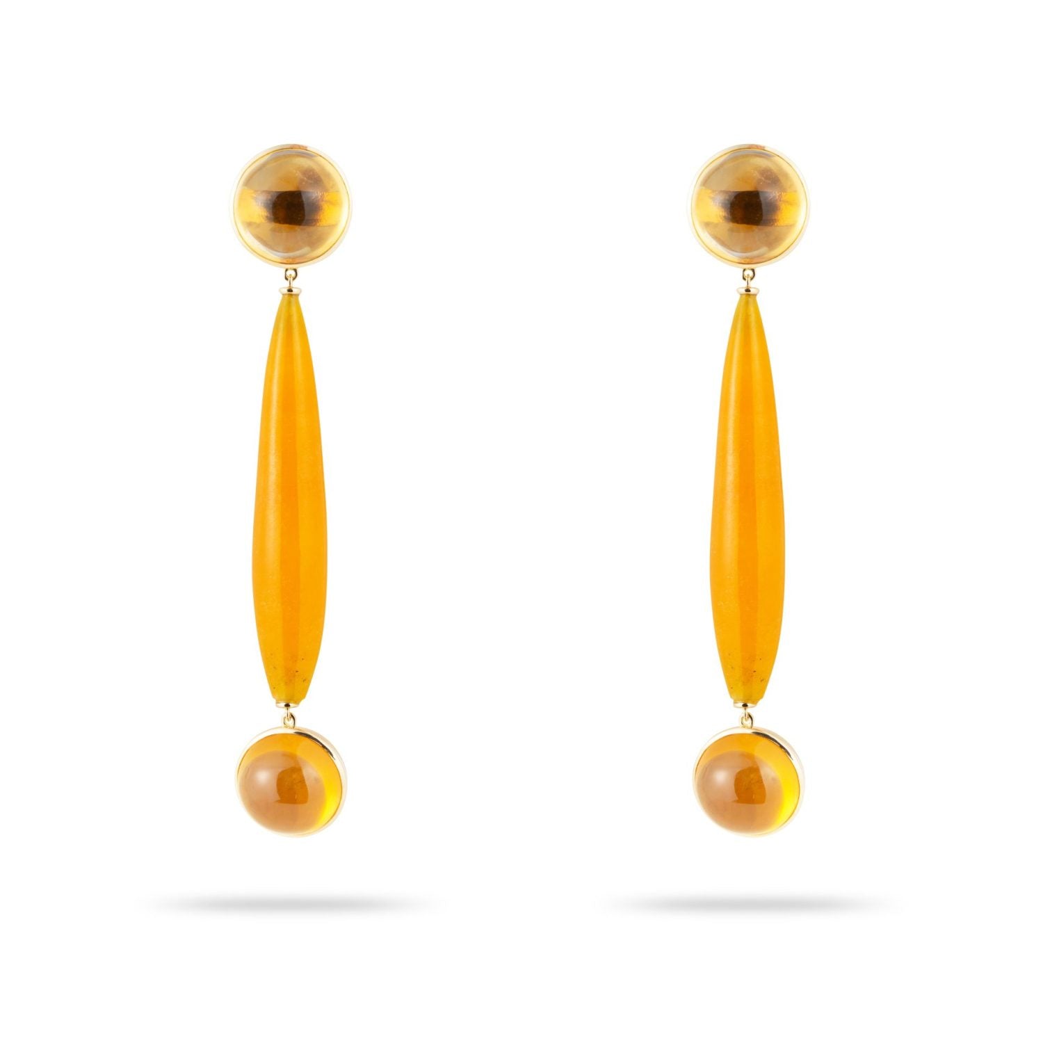 Citrin Cabochon and Jade Earrings in Yellow Gold 18k image 1