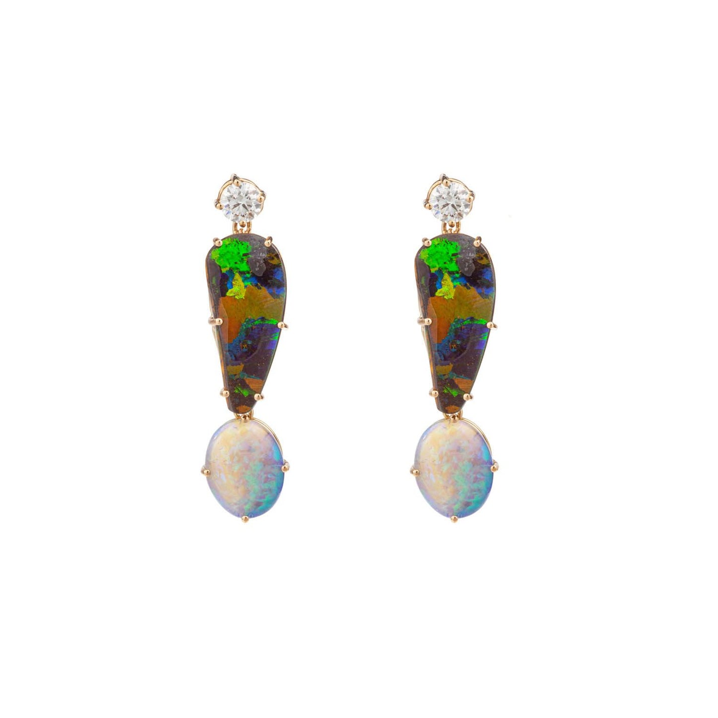 Boulder and White Opal Earrings in Gold 18K image 2