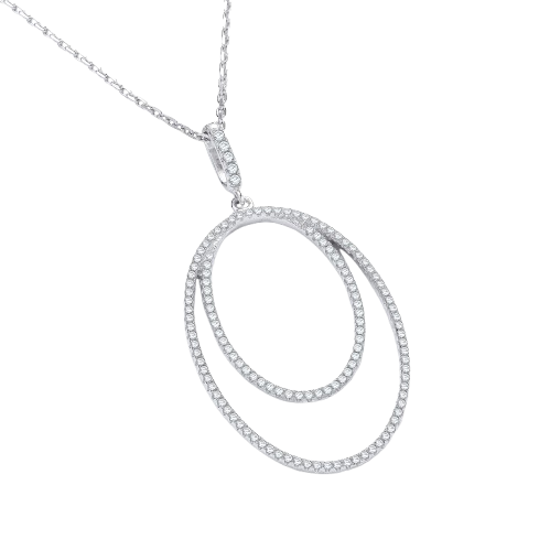 Micro Pave' Oval Double Row Cz Pendant with 18" Chain