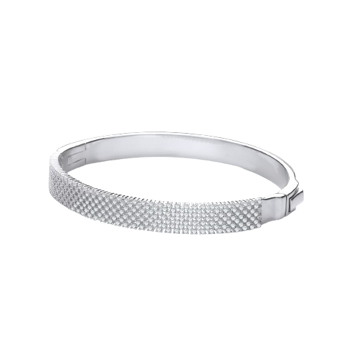 Micro Pave' Multi Row Cz Silver Bangle