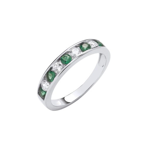 Emerald Green & Clear CZ Silver Ring
