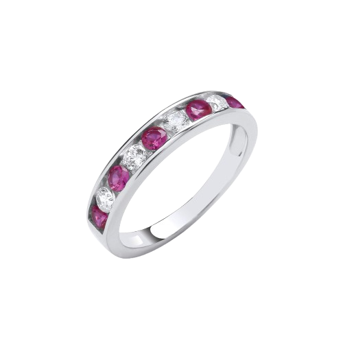 Ruby Red & Clear CZ Silver Ring