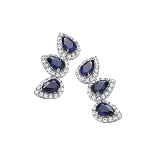 Teardrop Blue CZ Climber Stud Earrings