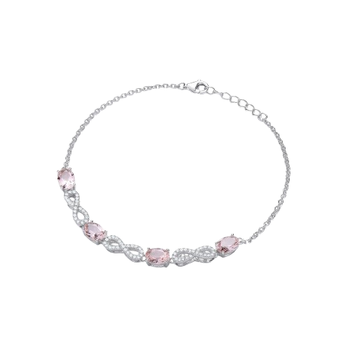 Morganite Oval CZs Infinity Silver Bracelet