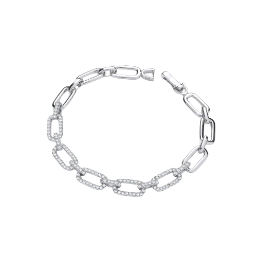 Rectangle Link Silver CZ Bracelet