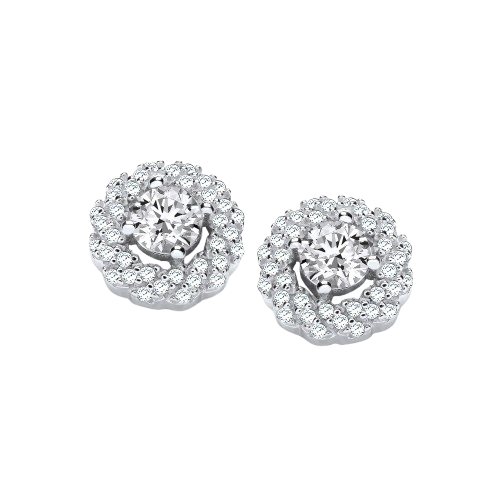 Halo Style CZ Stud Earrings