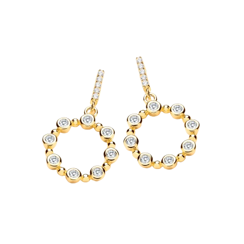 Plated Silver Rubover CZs Circle Drop Earrings