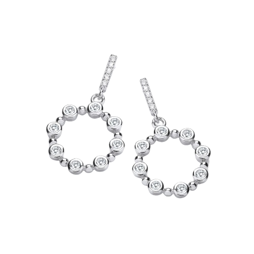 Silver Rubover CZs Circle of Life Drop Earrings