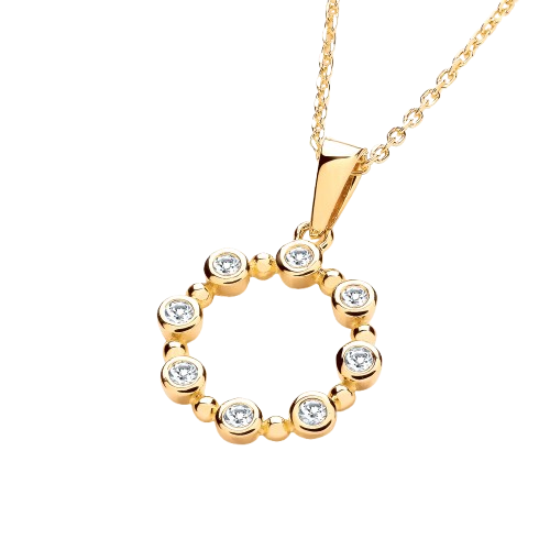 Plated Silver Rubover CZs Circle Pendant with Chain