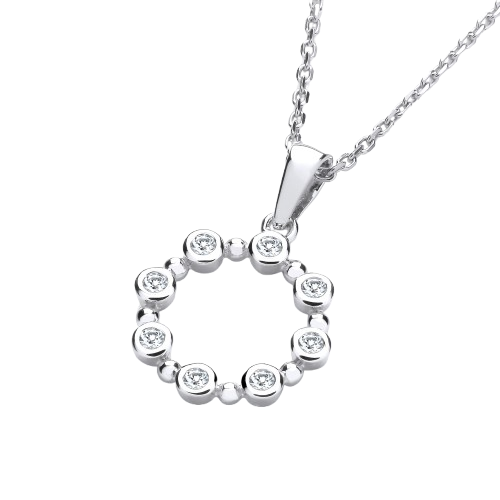 Silver Rubover CZs Circle Pendant with Chain