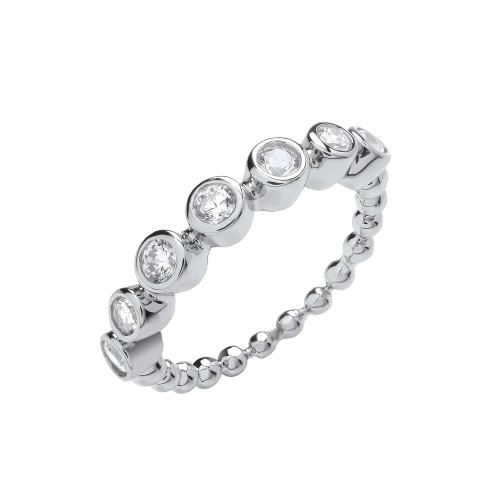 Seven CZs Beaded Silver Ring