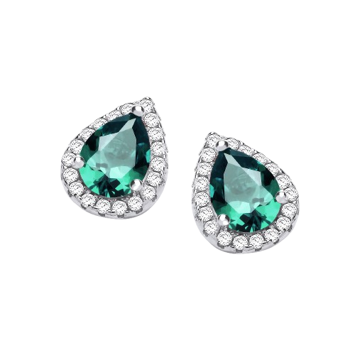 Teardrop Emerald Green Cz Stud Earrings