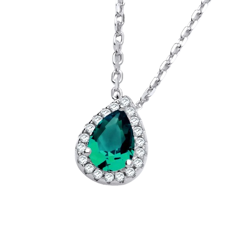Emerald Green Cz Pendant with Chain