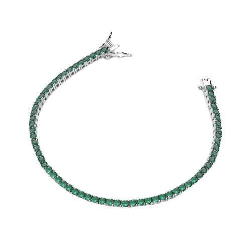 Silver Green CZs Tennis Bracelet