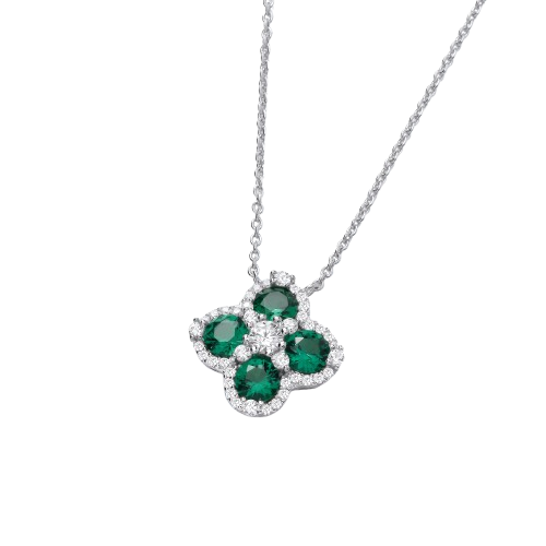 Green Four Leaf Clover Silver Necklace