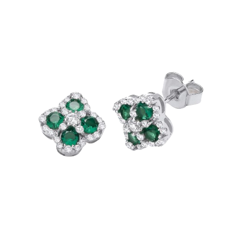 Green Four Leaf Clover Cz Stud Earrings