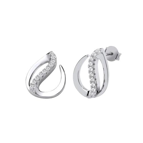 Flat Teardrop Silver Stud Earrings