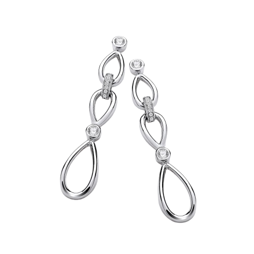 Infinity Style & Rubover CZ Silver Drop Earrings